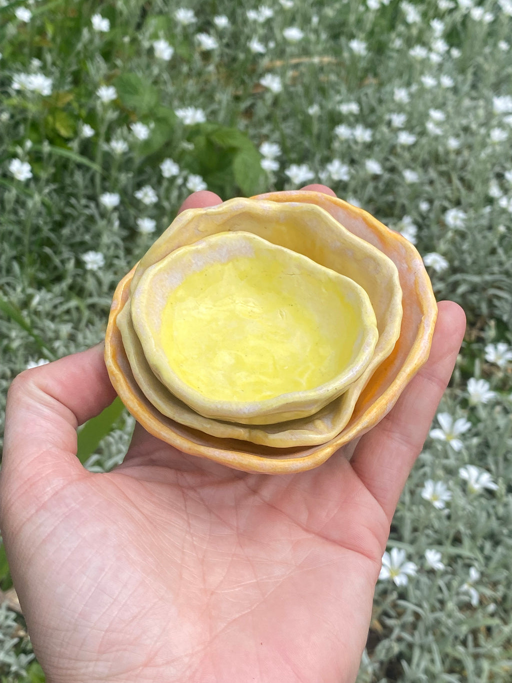 Sunshine Stacks: three mini yellow bowls for dipping, display and delight